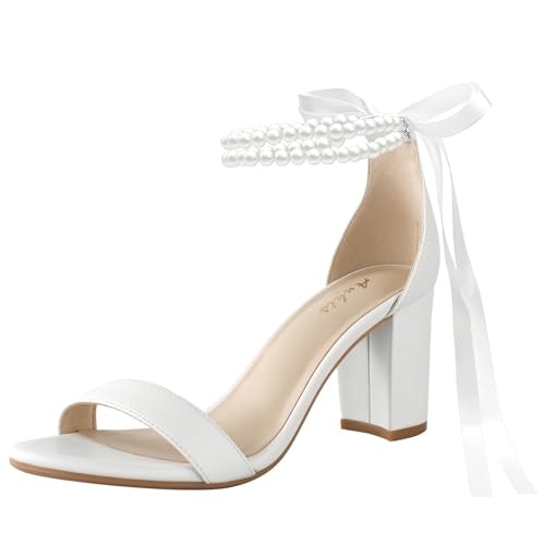 Ankis Women's Pearl Bow Chunky Heeled Sandals: $39.99