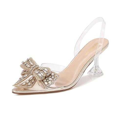 Berness Women's Crystal Bow Clear Slingback Kitten Heels: $30 Berness Women's Crystal Bow Clear Slingback Kitten Heels: $30