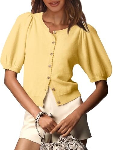 Saodimallsu Women's Puff Short Sleeve Lightweight Cardigan: $22.79