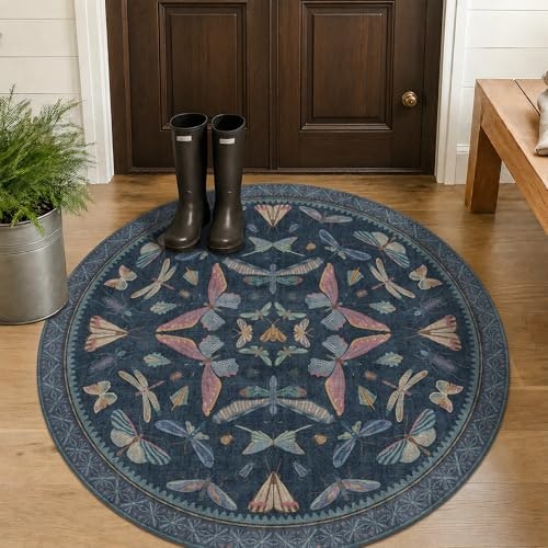 Vintage Dark Blue 4-Foot Round Area Rug: $34.99