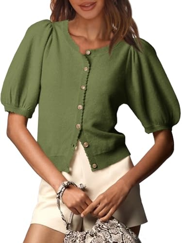 Saodimallsu Women's Puff Short Sleeve Lightweight Cardigan: $24.99 Saodimallsu Women's Puff Short Sleeve Lightweight Cardigan: $24.99