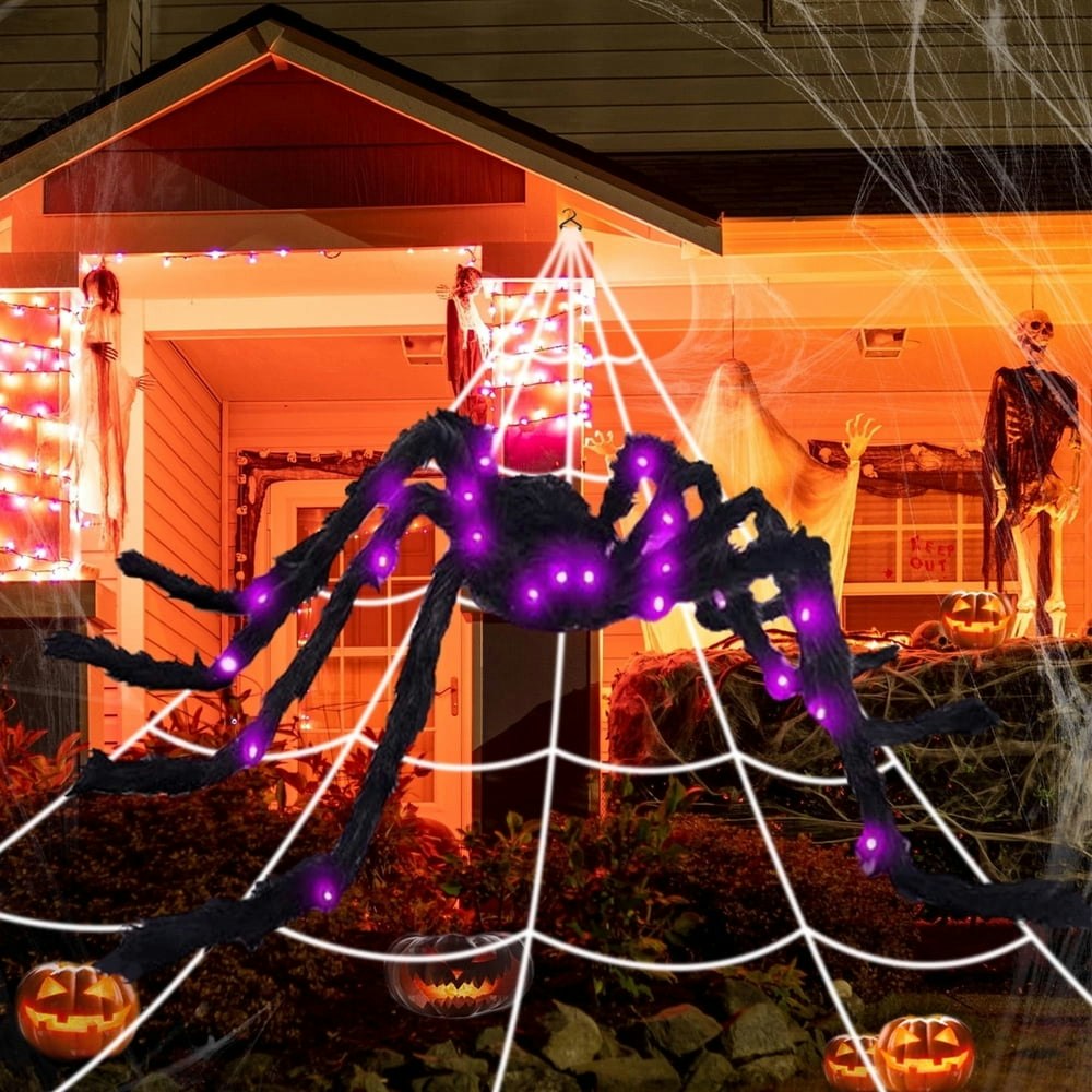 Agcan 50-Inch Light-Up Spider and 276-Inch Spider Web Halloween Decoration Set: $32.39