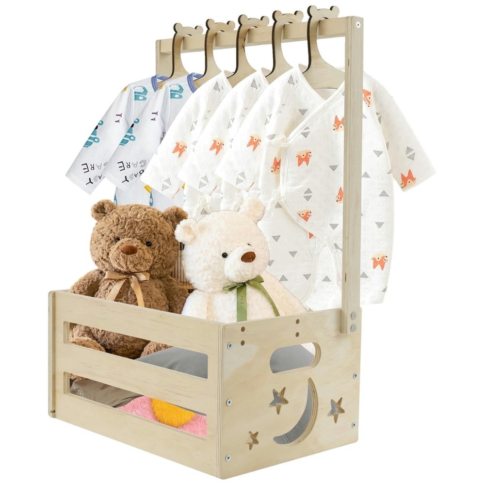 Xiyztok Wooden Baby Shower Storage Crate w/ 5 Hangers: $20.34