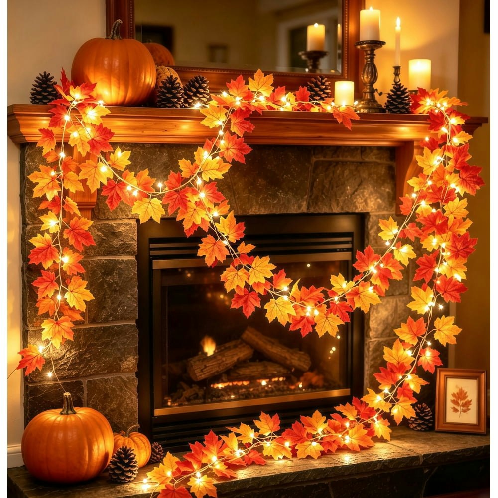Scidweet 9-Foot 50-LED Fall Maple Leaves Garland: $14.89