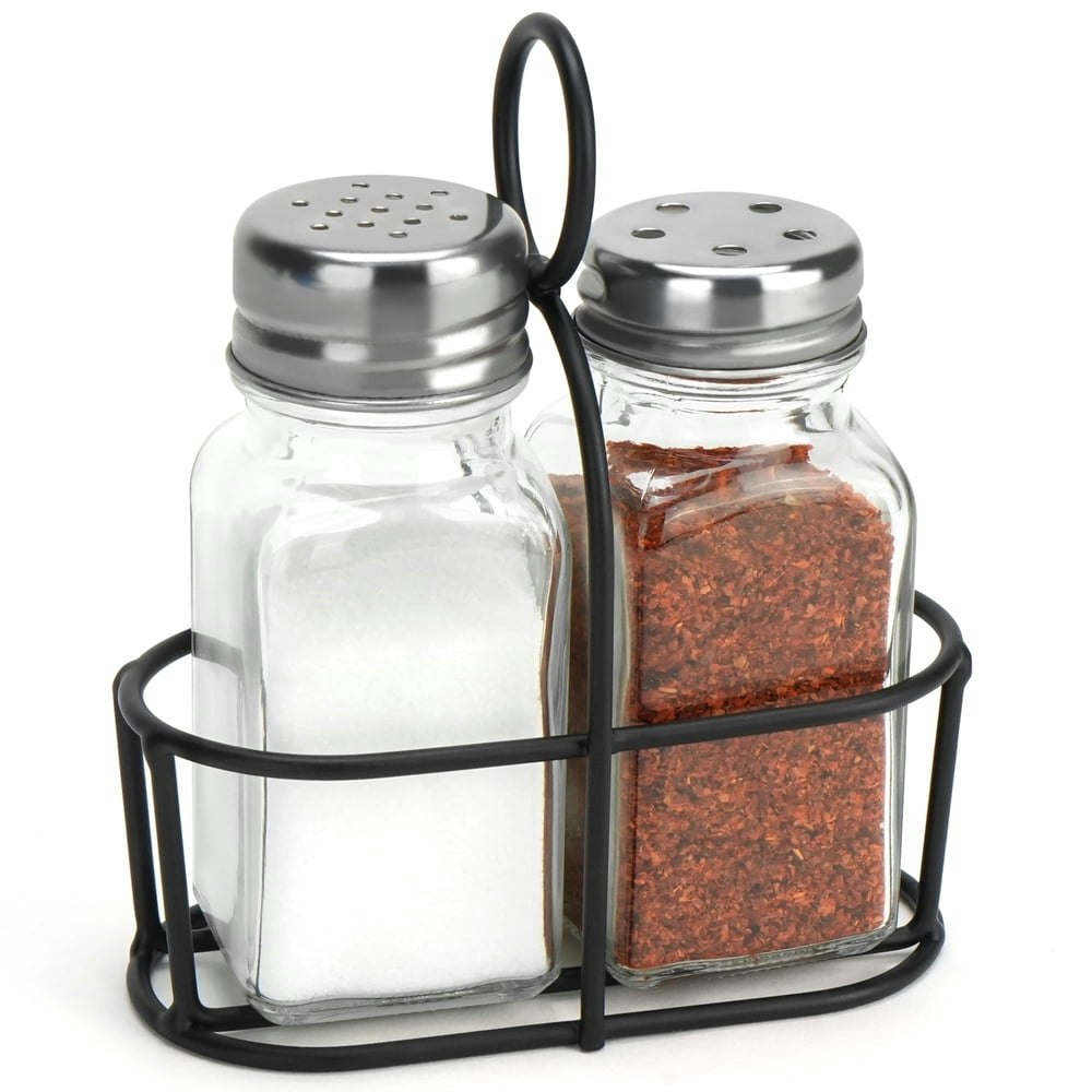 LotFancy Farmhouse Salt and Pepper Shaker Set with Caddy: $9.40