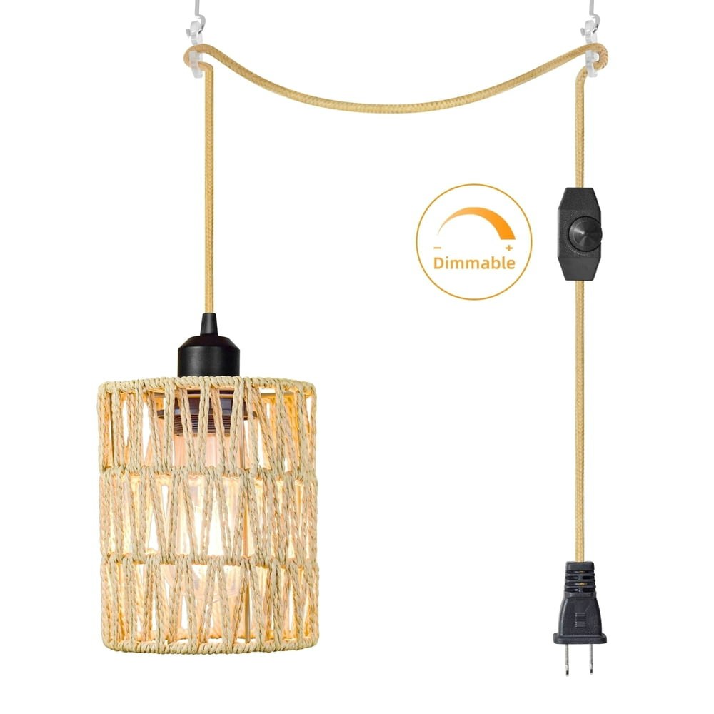 Hlite Dimmable Rattan Swag Pendant Light: $21.59