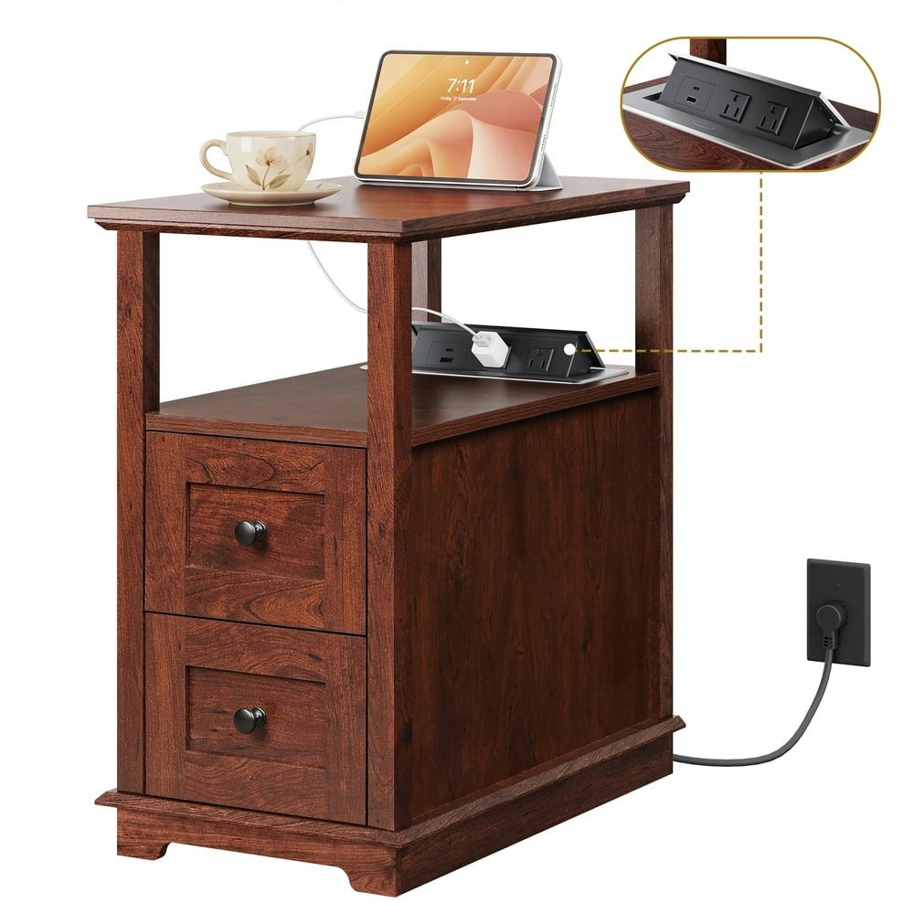 Galaxhero Narrow End Table with Charging Station and 2 Drawers: $109.96 Galaxhero Narrow End Table with Charging Station and 2 Drawers: $109.96