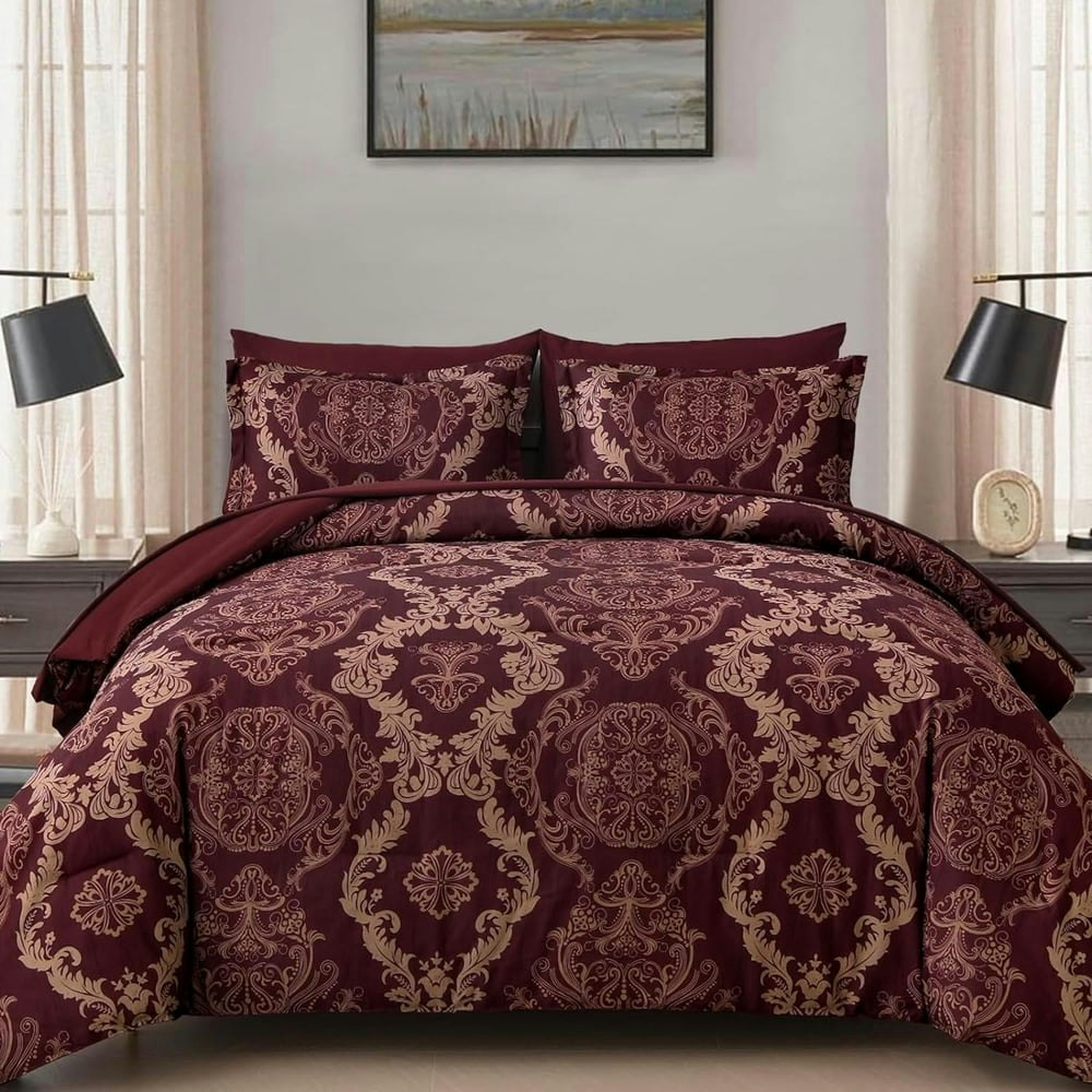 Burgundy Damask 7-Piece Queen Comforter Set: $48.35 Burgundy Damask 7-Piece Queen Comforter Set: $48.35