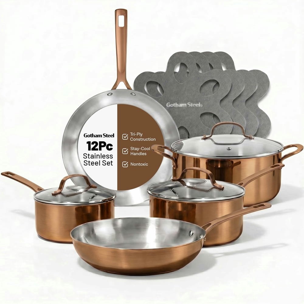 Gotham Steel 12-Piece Tri-Ply Stainless Steel Cookware Set: $129 Gotham Steel 12-Piece Tri-Ply Stainless Steel Cookware Set: $129