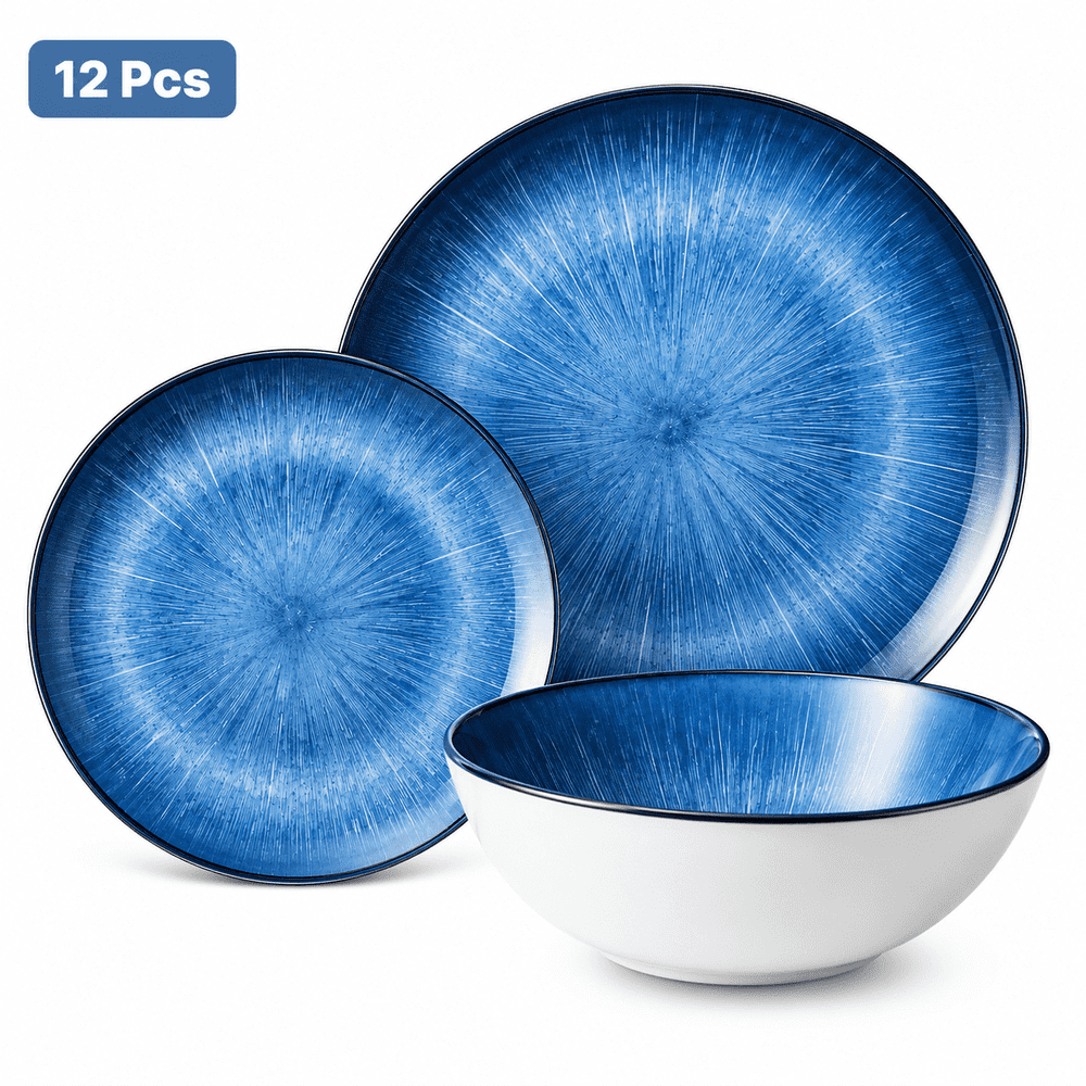 12-Piece Blue and White Dinnerware Set: $38.99