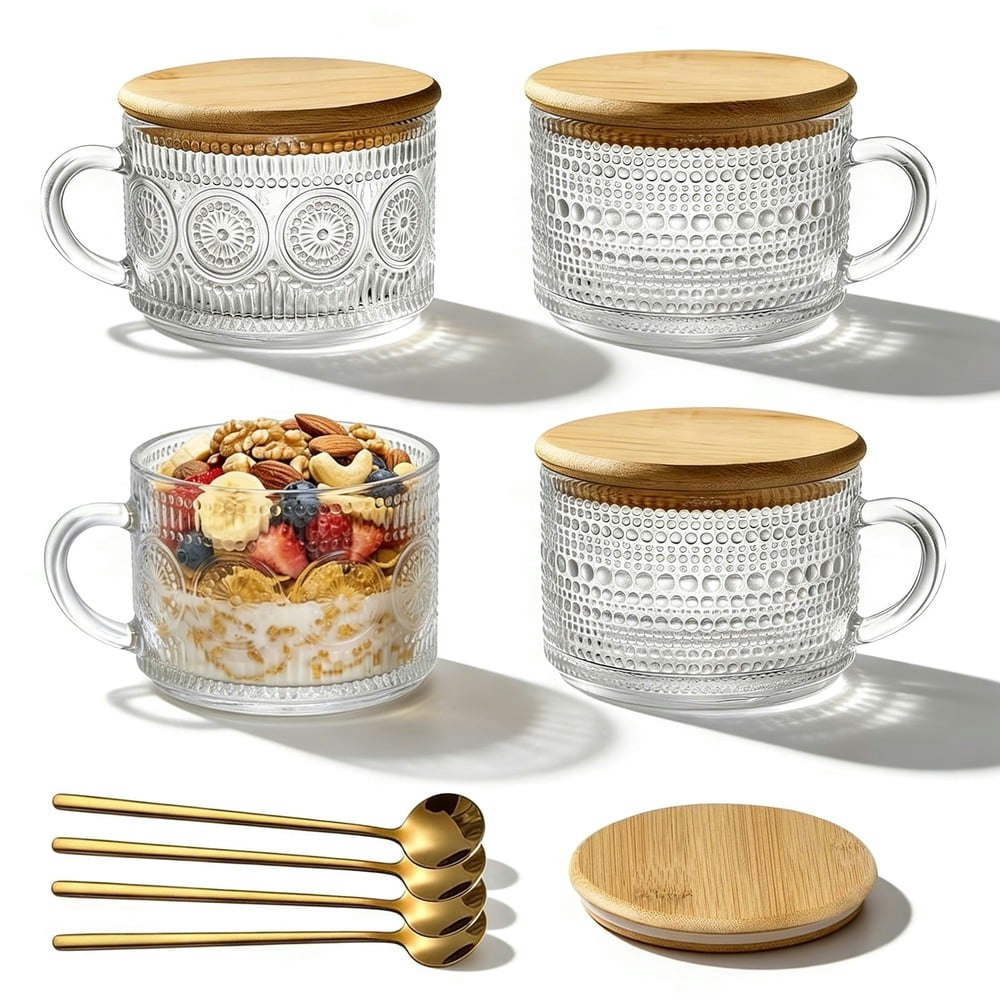 14oz Embossed Glass Coffee Mug 4-Pack: $15.99