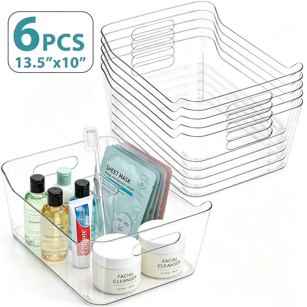 Taimasi 13.5" x 10" Clear Plastic Storage Bins 6-Pack: $30.40