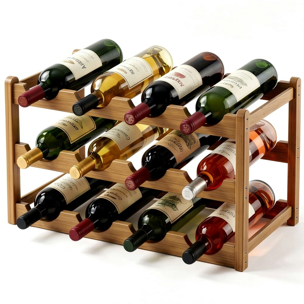 Riousery 12-Bottle 3-Tier Bamboo Wine Rack: $19.99 Riousery 12-Bottle 3-Tier Bamboo Wine Rack: $19.99