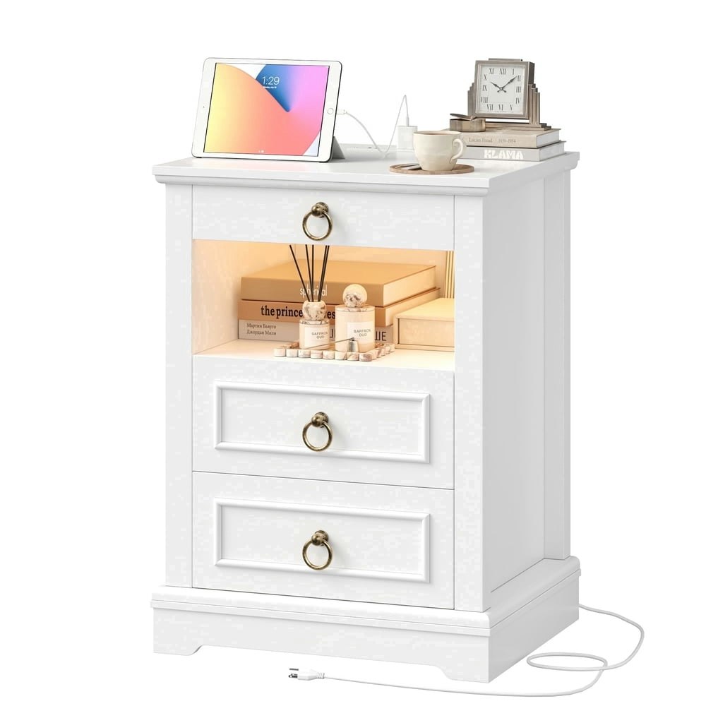 Hiphuta 3-Drawer Farmhouse Nightstand with Charging Station: $79.98 Hiphuta 3-Drawer Farmhouse Nightstand with Charging Station: $79.98