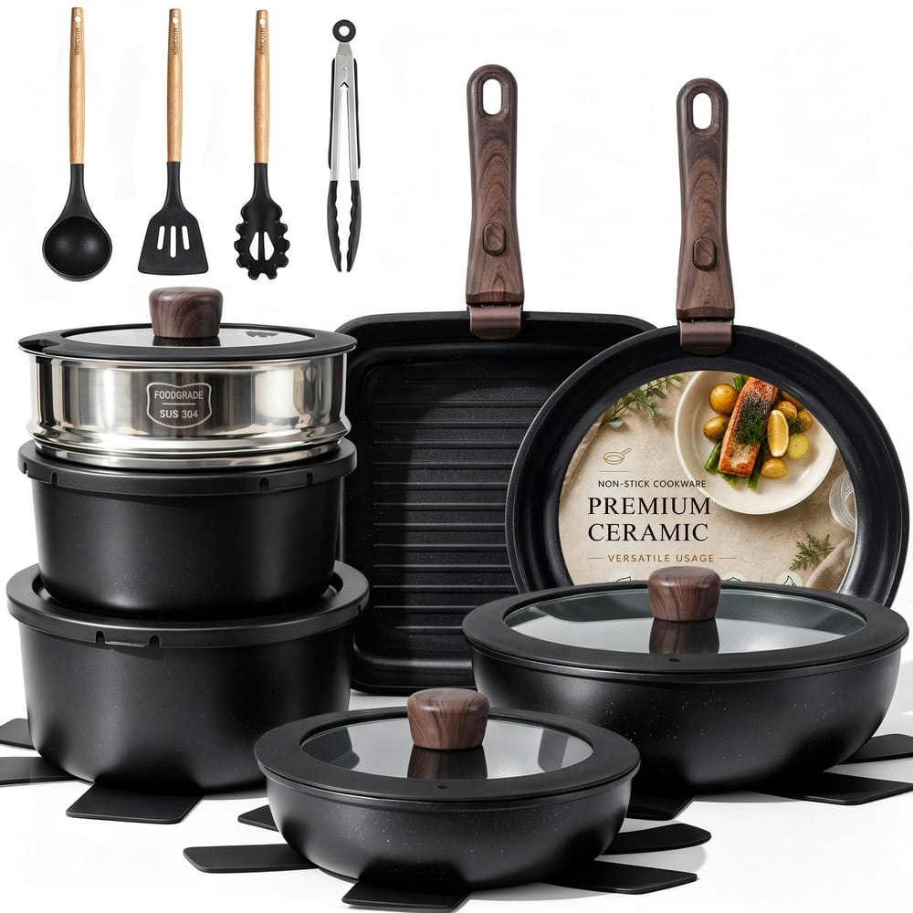Kikcoin 24-Piece Nonstick Ceramic Cookware Set: $75.99