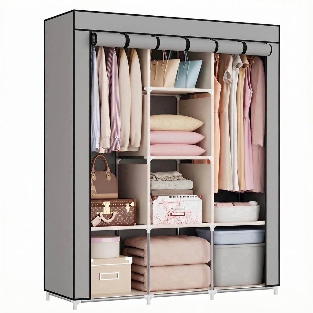 Portable Wardrobe Closet with Hanging Rods and Shelves: $32.79 Portable Wardrobe Closet with Hanging Rods and Shelves: $32.79