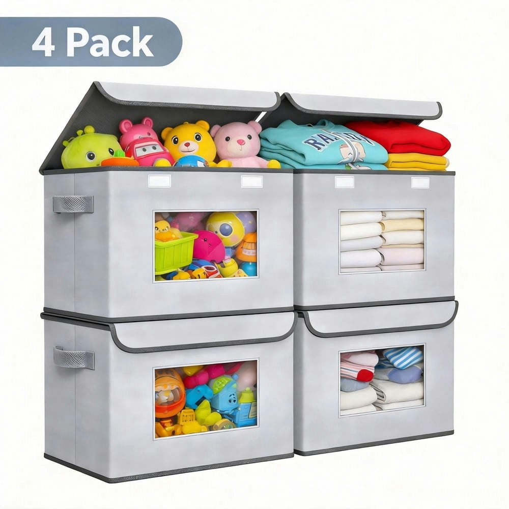 Collapsible Fabric Storage Bins with Lids 4-Pack: $35.99