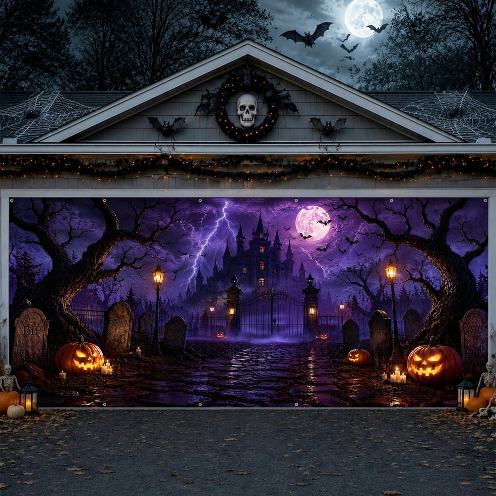 7 x 16-foot Halloween Garage Door Cover Decoration: $26.98 7 x 16-foot Halloween Garage Door Cover Decoration: $26.98