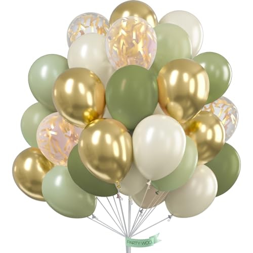 PartyWoo Sage Green, Gold, and White Balloon Set 100-Pack: $8.08