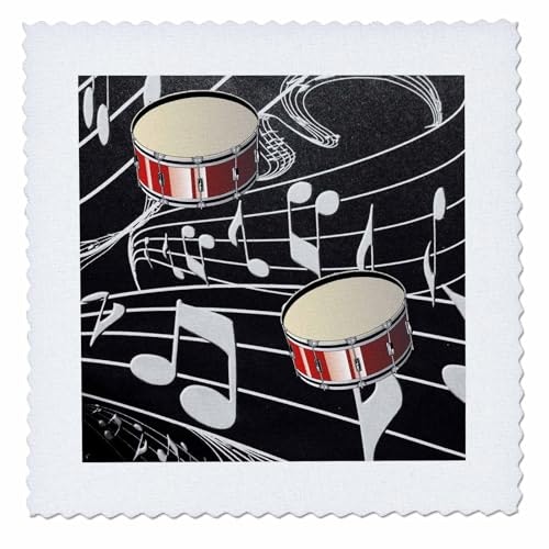 3dRose Red Drums on Music Notes 10x10-Inch Quilt Square: $10.62