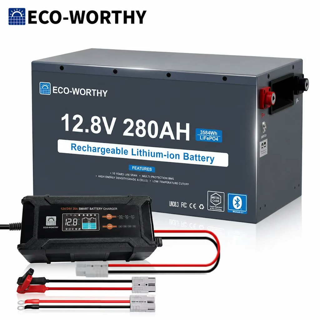 Eco-Worthy 3584Wh 12V 280Ah LiFePO4 Battery w/ Charger: $245.77