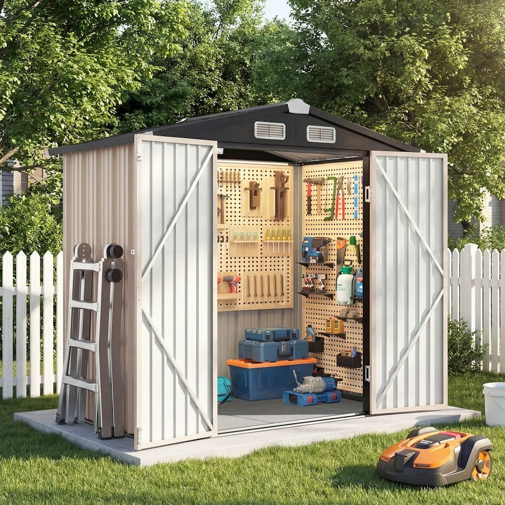 JolyDale 6x4-Foot Outdoor Storage Shed w/ Floor & Double Doors: $185