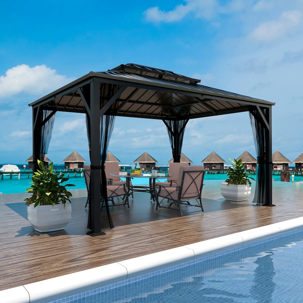 Veikous 10x12-Foot Black Rectangle Gazebo w/ Hardtop Steel Roof: $750