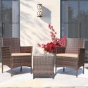 Tozey Brown 3-Piece PE Rattan Outdoor Conversation Set w/ Table for $98 + free shipping