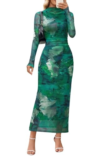 Merokeety Long Sleeve Floral Mesh Ruched Maxi Dress: $38.23 Merokeety Long Sleeve Floral Mesh Ruched Maxi Dress: $38.23