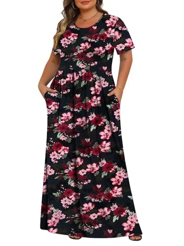 Tencede Women's Plus Size Floral Maxi Dress with Pockets: $26.99