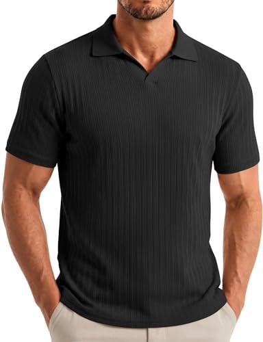 Coofandy Men's V-Neck Ribbed Knit Polo Shirt: $14.99 Coofandy Men's V-Neck Ribbed Knit Polo Shirt: $14.99