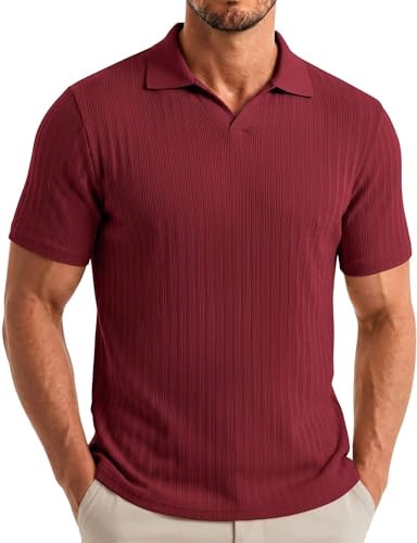 Coofandy Men's V-Neck Ribbed Knit Polo Shirt: $14.99 Coofandy Men's V-Neck Ribbed Knit Polo Shirt: $14.99