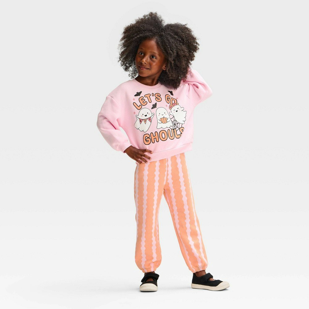 Toddler Girls' 2-Piece Halloween Fleece Sweatshirt and Pants Set: $15