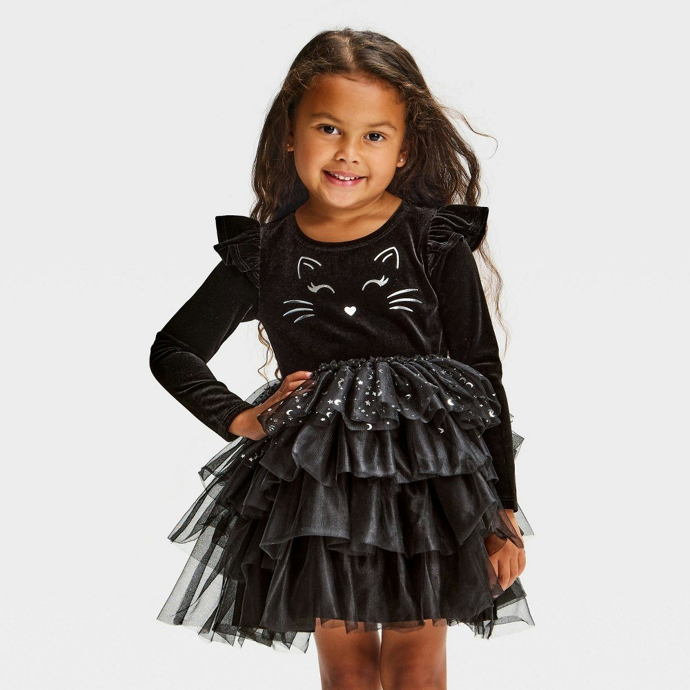 Toddler Girls' Halloween Cat Long Sleeve Ballerina Dress: $22 Toddler Girls' Halloween Cat Long Sleeve Ballerina Dress: $22