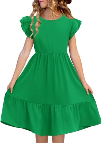 Haloumoning Girls' Ruffle Sleeve Summer Dress: $14.24