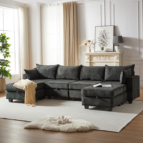 Convertible Corduroy 6-Seater Modular Sectional Sofa: $405.22