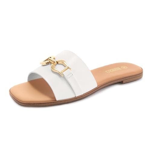 Rihero Women's Square Toe Metal Buckle Leather Slides: $24.98 Rihero Women's Square Toe Metal Buckle Leather Slides: $24.98