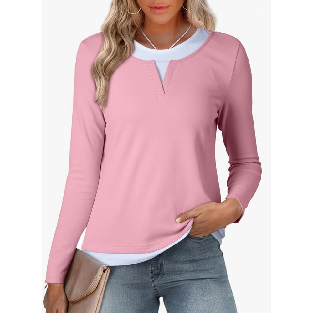 Dokotoo Women's Long Sleeve Color Block Crewneck Pullover: $16.83
