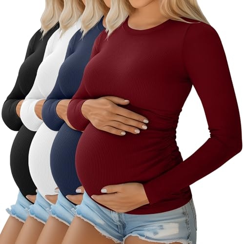Ficerd Women's Long Sleeve Maternity Shirt 4-Pack: $37.39