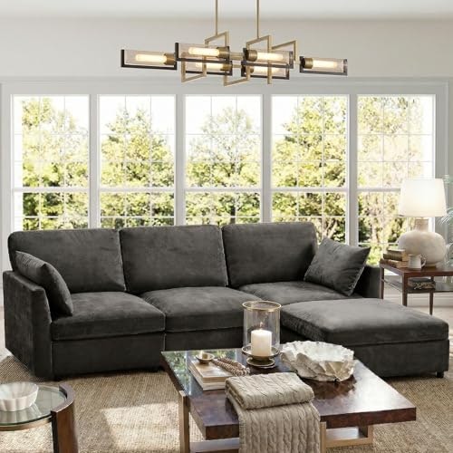 Iroomy 4-Seater L-Shaped Sectional Sofa with Ottoman: $260.81