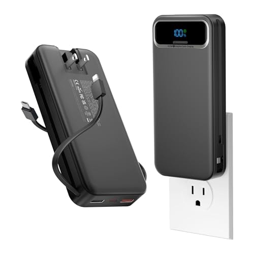 Aonidi 20,000mAh Portable Charger with Built-in Cables and AC Plug: $39.98