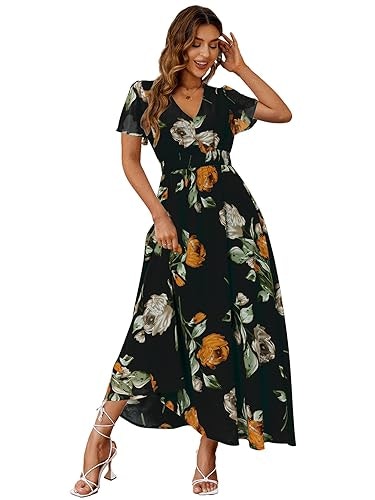 Simplee Women's Casual Floral V-Neck Maxi Dress: $44.79
