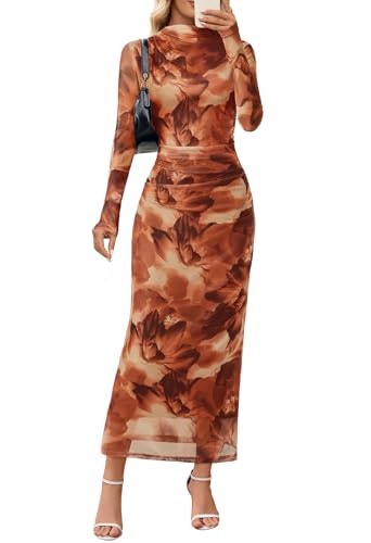 Merokeety Women's Long Sleeve Floral Mesh Ruched Maxi Dress: $36.78 Merokeety Women's Long Sleeve Floral Mesh Ruched Maxi Dress: $36.78