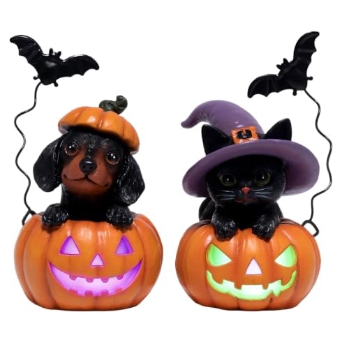 Hodao Lighted Pumpkin Decor with Cat and Dog: $16.96