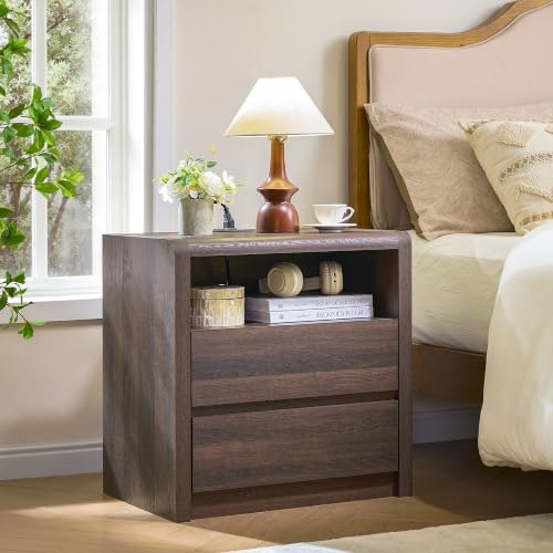Odeekea 2-Drawer Walnut Bedside Nightstand with Charging Station: $118.99 Odeekea 2-Drawer Walnut Bedside Nightstand with Charging Station: $118.99