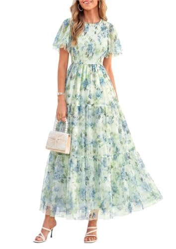 Prettygarden Women's Tulle Floral Maxi Dress: $49.28