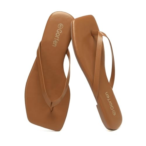 Gorfen Women's Leather Square Toe Flip Flops: $23.48