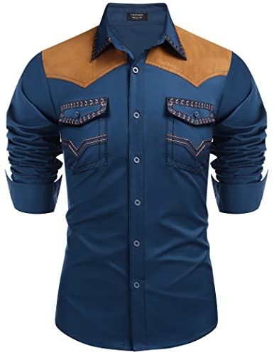 Coofandy Men's Embroidered Western Cowboy Button Down Shirt: $28.04