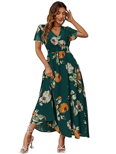 Simplee Women's Casual Floral V-Neck Maxi Dress: $38.07