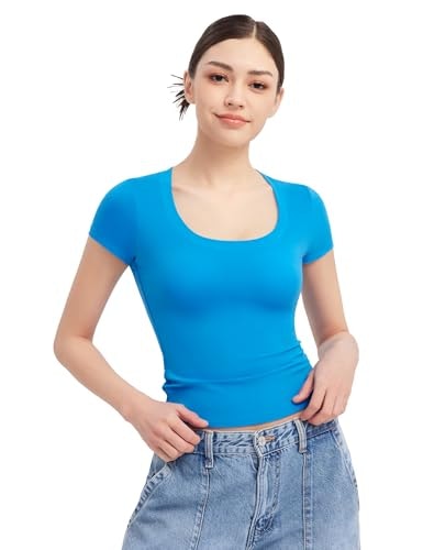 Pumiey Women's Scoop Neck Slim Fit Crop Top: $17.99 Pumiey Women's Scoop Neck Slim Fit Crop Top: $17.99